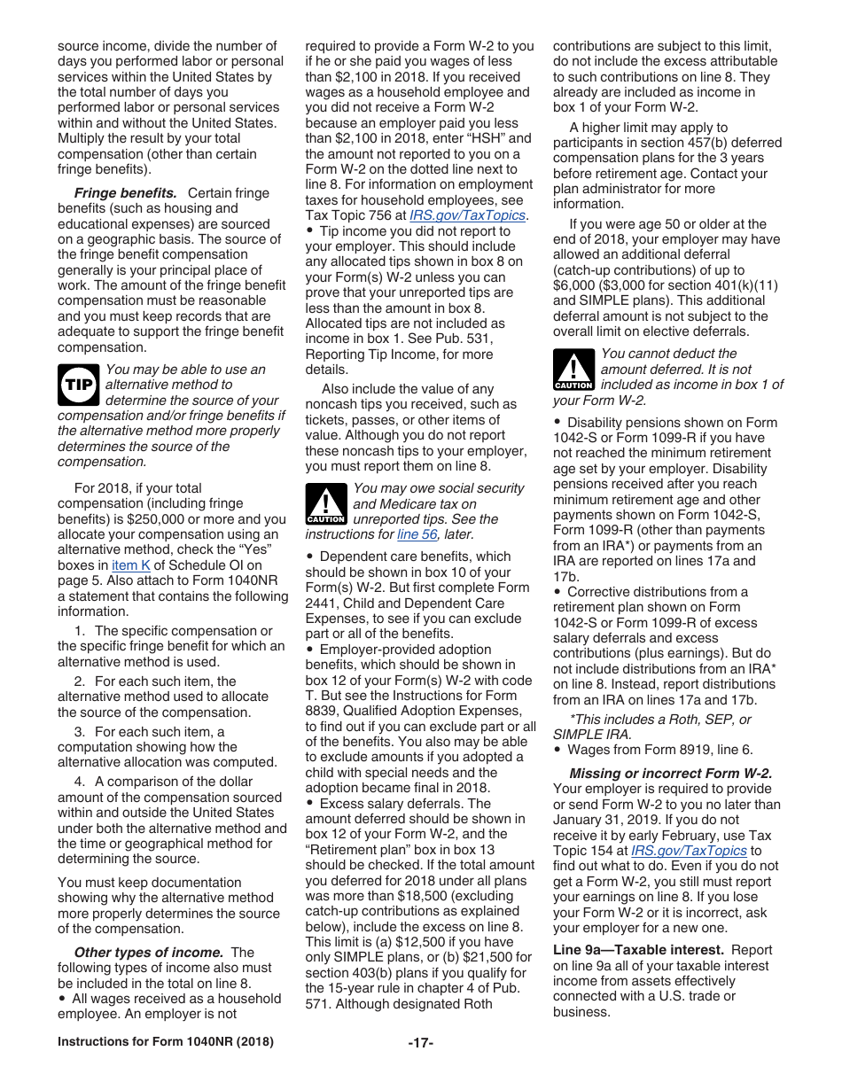 Instructions for IRS Form 1040NR U.S. Nonresident Alien Income Tax Return, Page 17