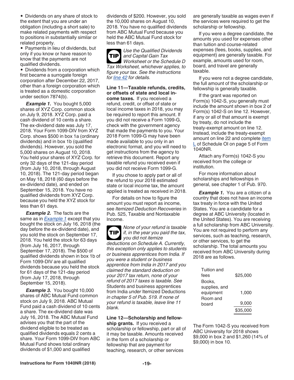 Instructions for IRS Form 1040NR U.S. Nonresident Alien Income Tax Return, Page 19