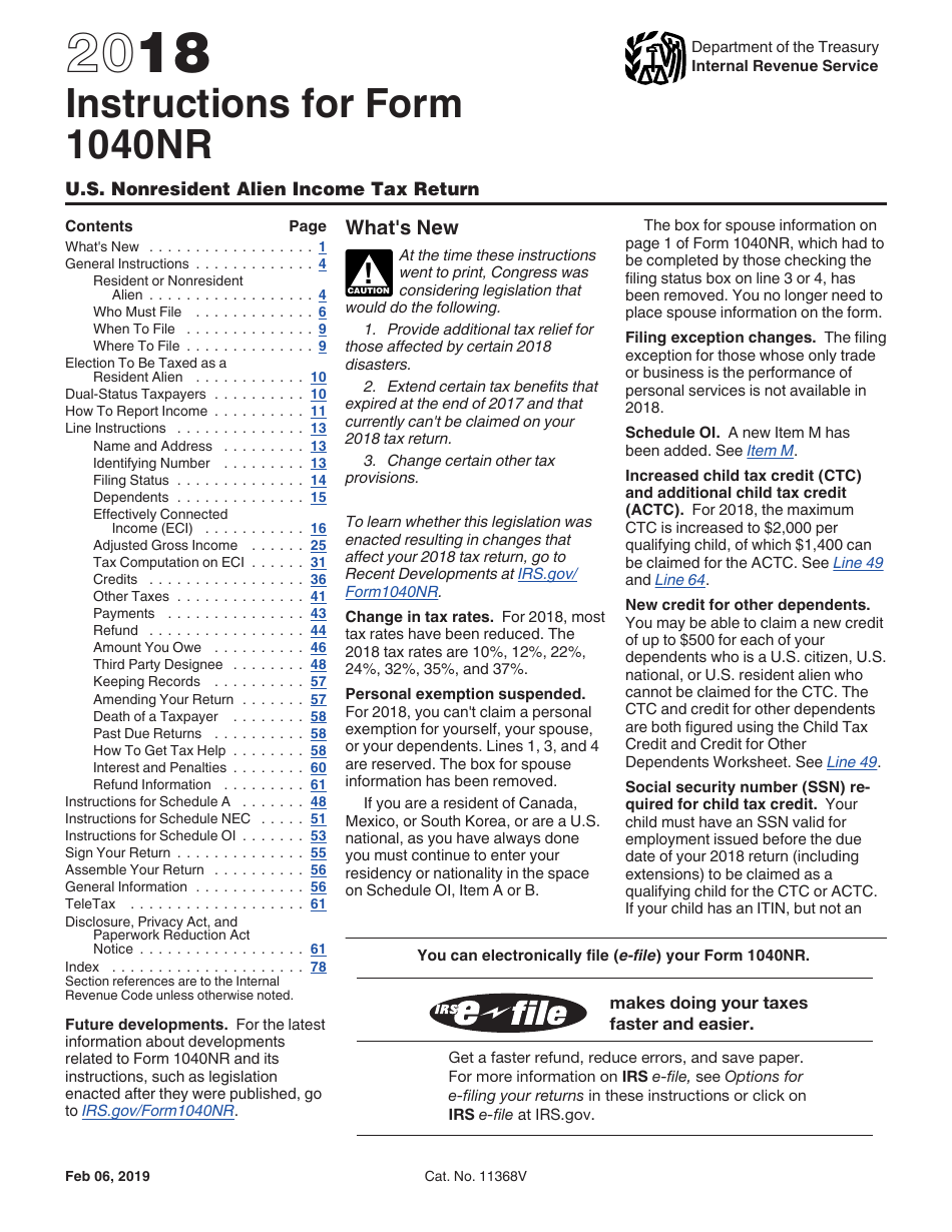 Instructions for IRS Form 1040NR U.S. Nonresident Alien Income Tax Return, Page 1