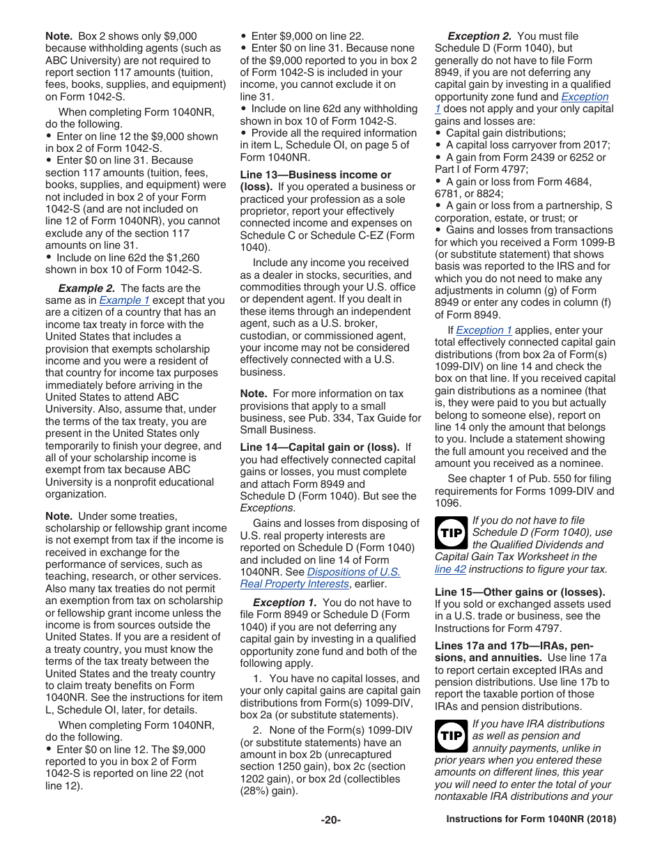 Instructions for IRS Form 1040NR U.S. Nonresident Alien Income Tax Return, Page 20