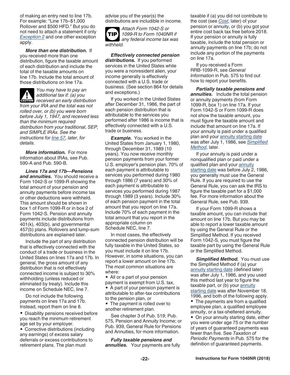 Instructions for IRS Form 1040NR U.S. Nonresident Alien Income Tax Return, Page 22