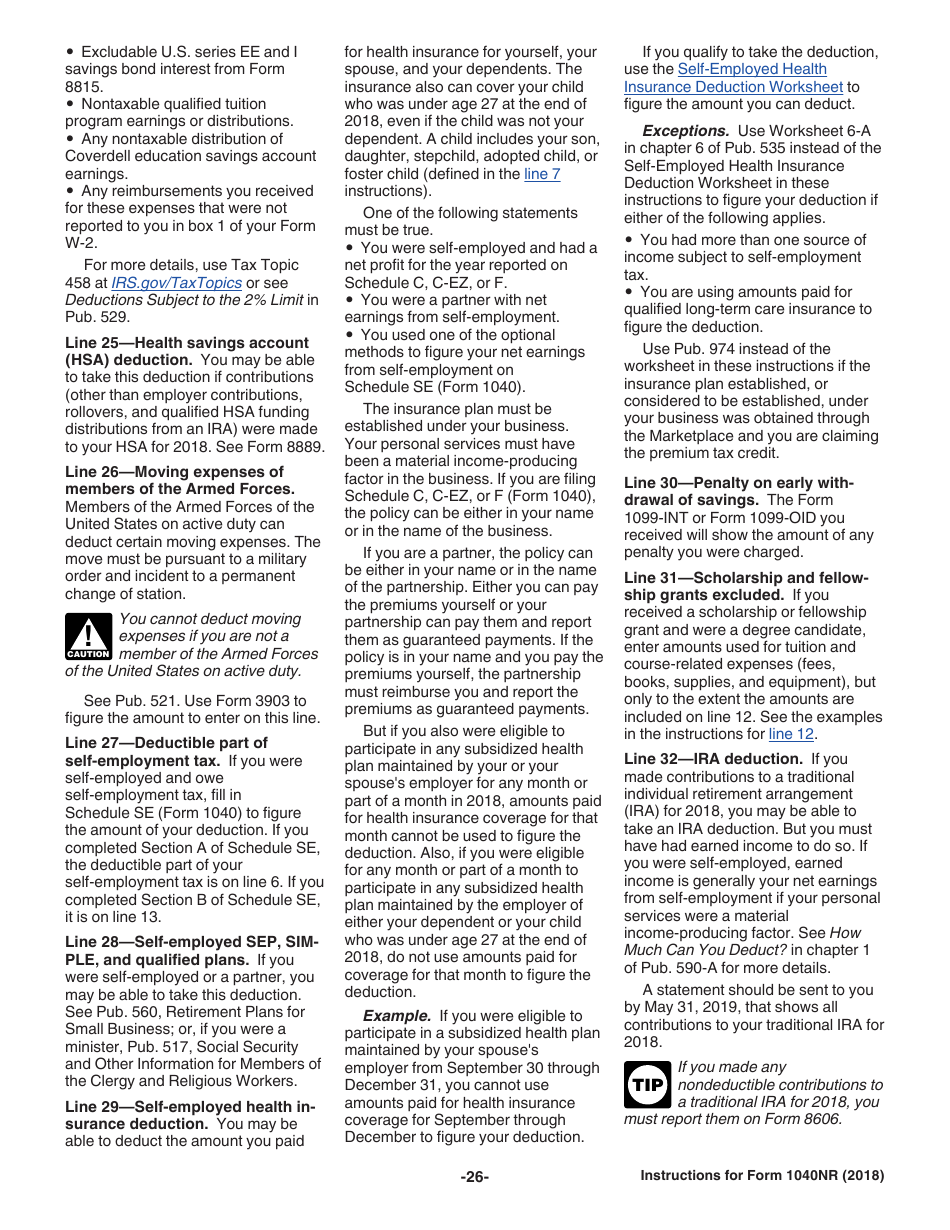Instructions for IRS Form 1040NR U.S. Nonresident Alien Income Tax Return, Page 26