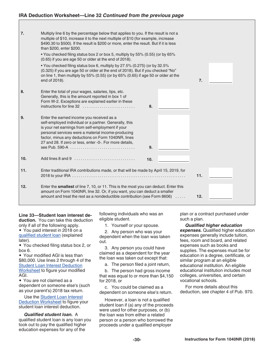 Instructions for IRS Form 1040NR U.S. Nonresident Alien Income Tax Return, Page 30
