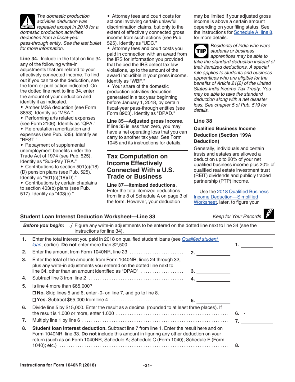 Instructions for IRS Form 1040NR U.S. Nonresident Alien Income Tax Return, Page 31