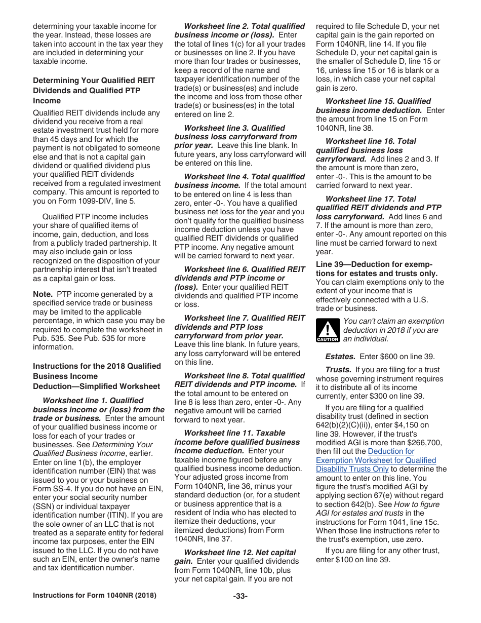 Instructions for IRS Form 1040NR U.S. Nonresident Alien Income Tax Return, Page 33