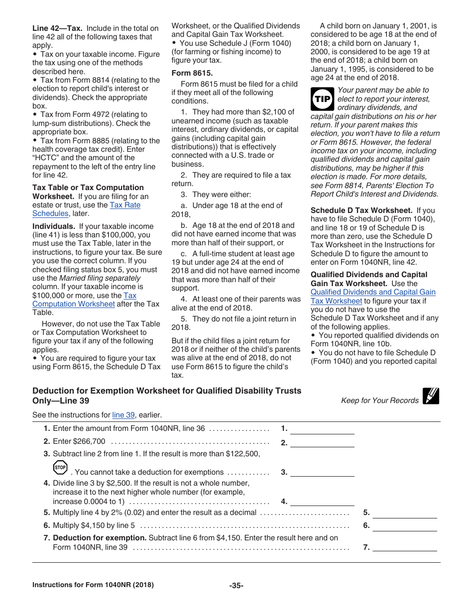 Instructions for IRS Form 1040NR U.S. Nonresident Alien Income Tax Return, Page 35