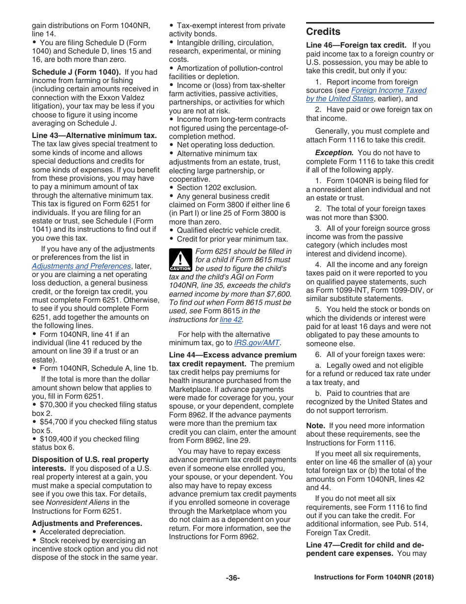 Instructions for IRS Form 1040NR U.S. Nonresident Alien Income Tax Return, Page 36