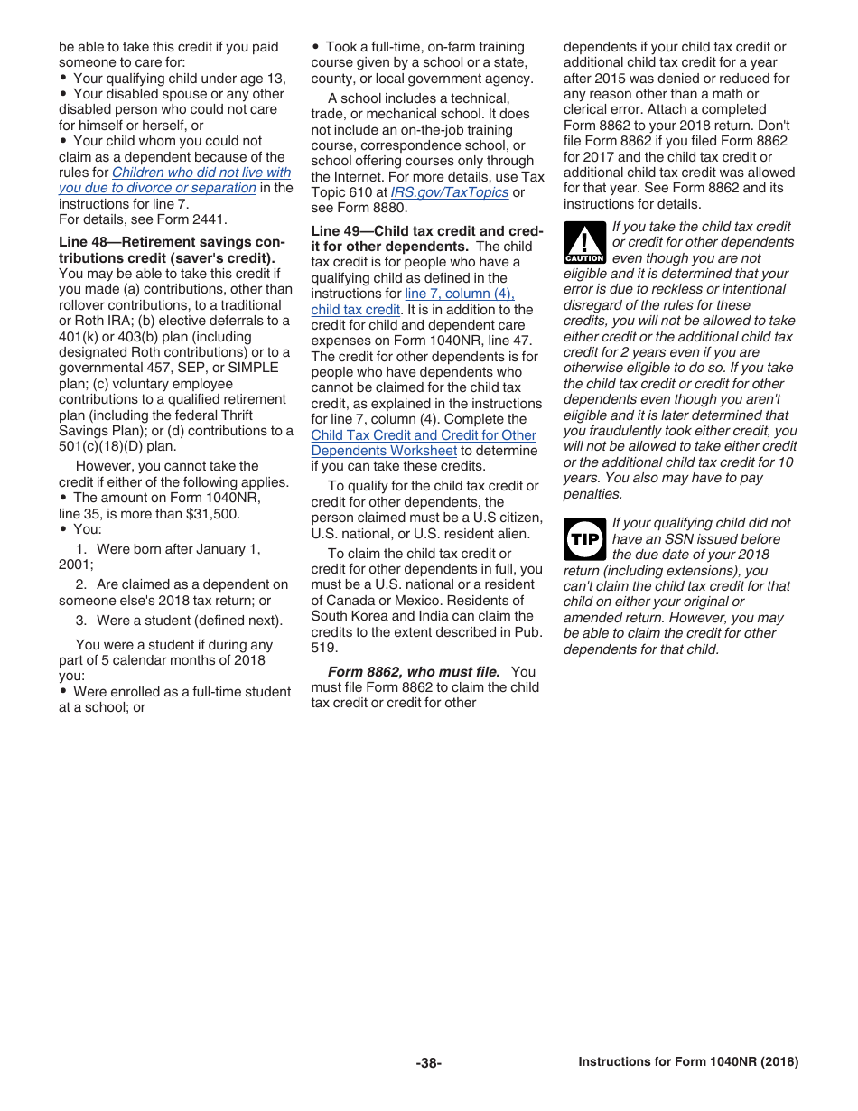 Instructions for IRS Form 1040NR U.S. Nonresident Alien Income Tax Return, Page 38