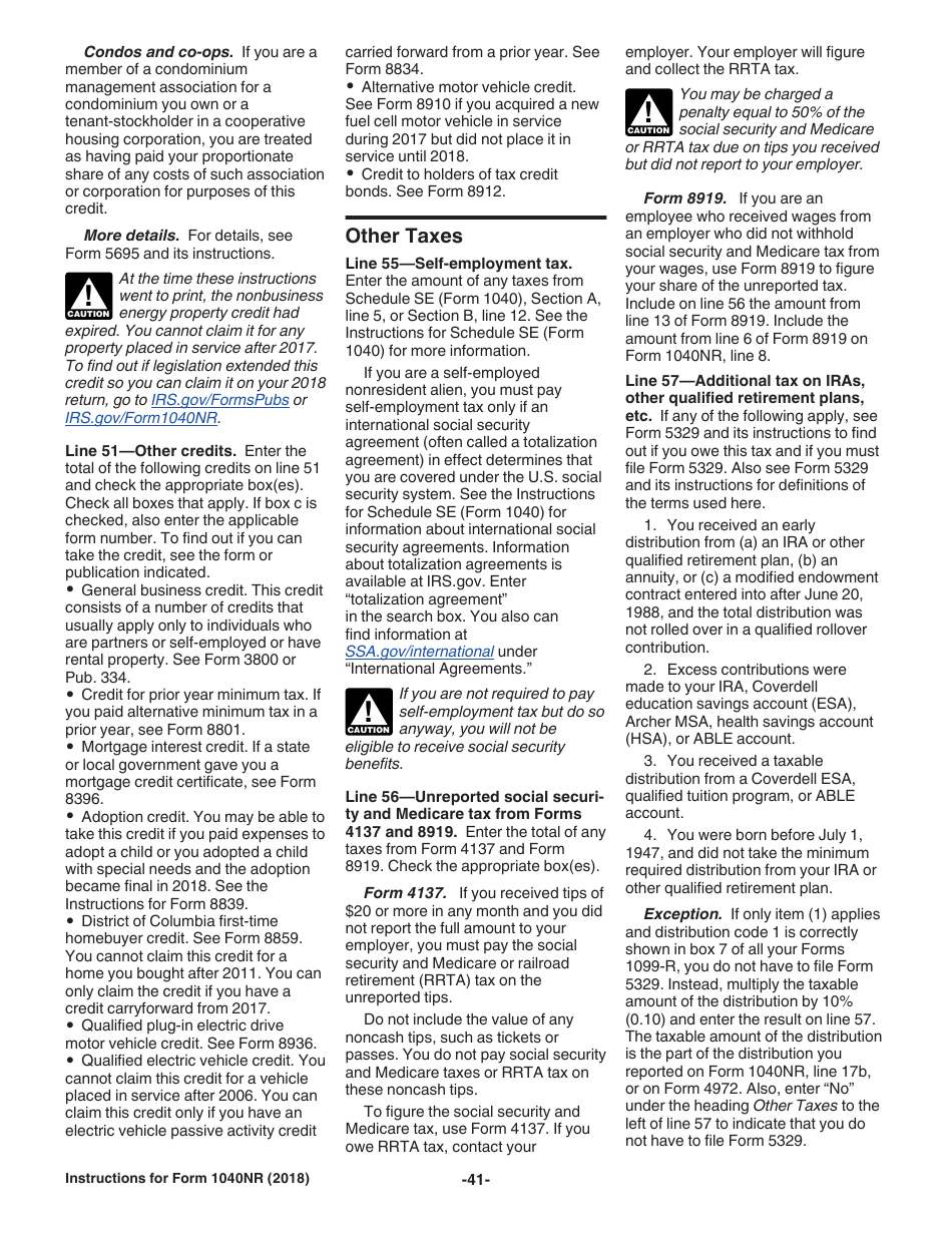 Instructions for IRS Form 1040NR U.S. Nonresident Alien Income Tax Return, Page 41