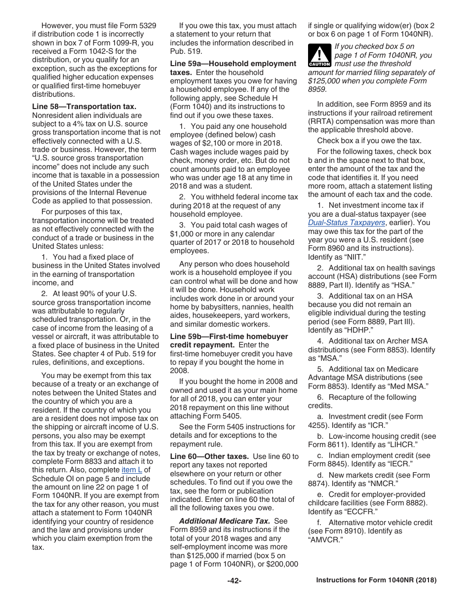 Instructions for IRS Form 1040NR U.S. Nonresident Alien Income Tax Return, Page 42