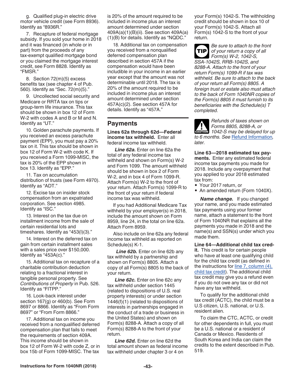 Instructions for IRS Form 1040NR U.S. Nonresident Alien Income Tax Return, Page 43