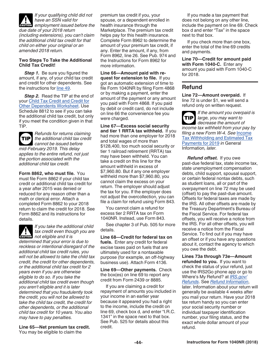 Instructions for IRS Form 1040NR U.S. Nonresident Alien Income Tax Return, Page 44