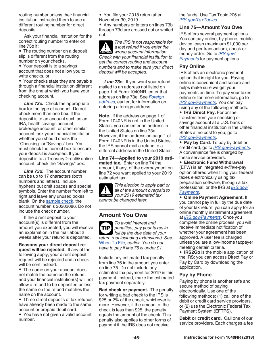 Instructions for IRS Form 1040NR U.S. Nonresident Alien Income Tax Return, Page 46