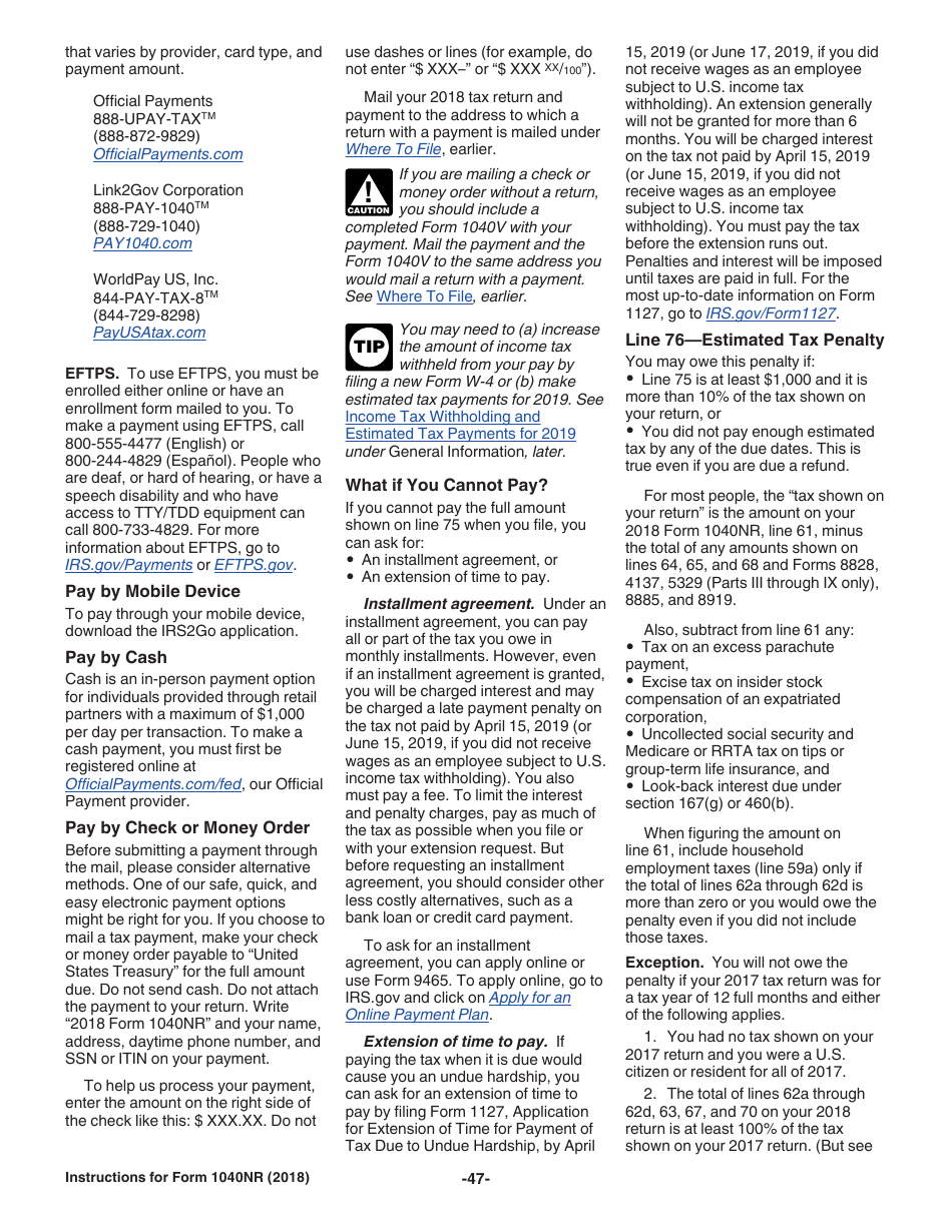 Instructions for IRS Form 1040NR U.S. Nonresident Alien Income Tax Return, Page 47