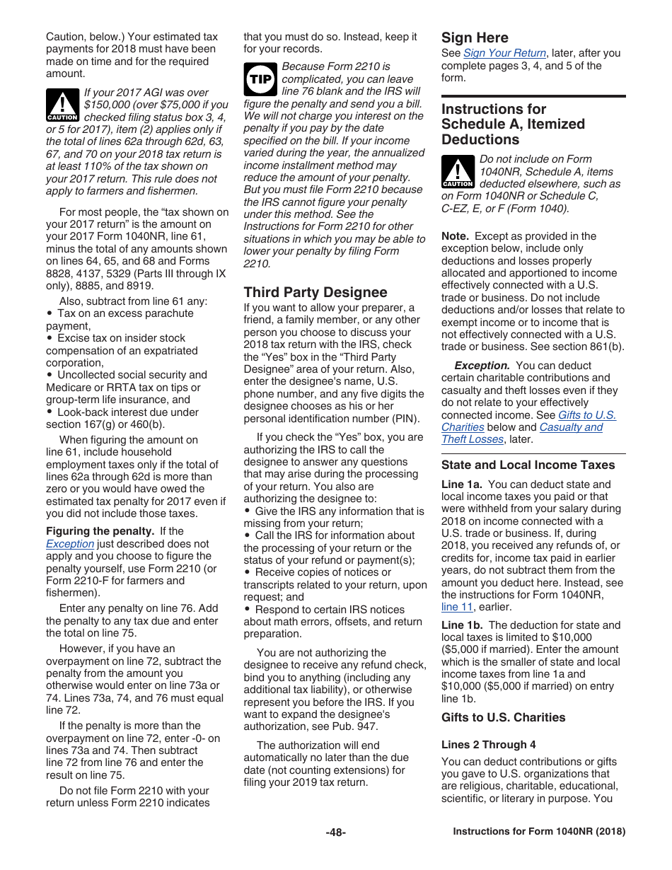 Instructions for IRS Form 1040NR U.S. Nonresident Alien Income Tax Return, Page 48