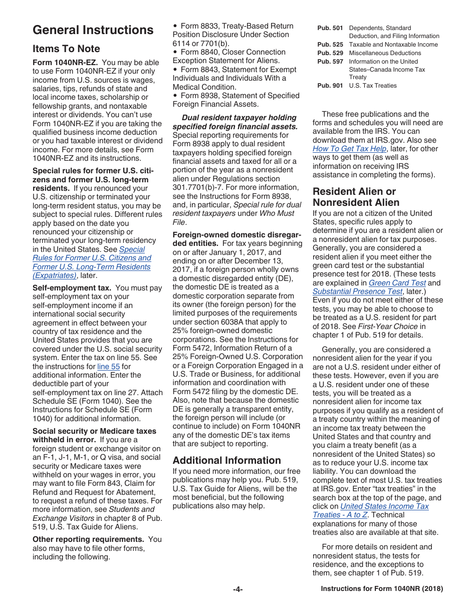 Instructions for IRS Form 1040NR U.S. Nonresident Alien Income Tax Return, Page 4
