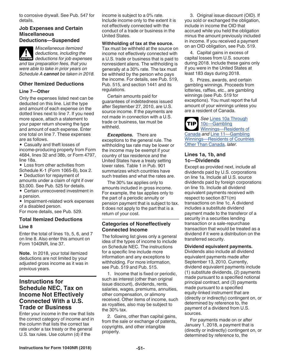 Instructions for IRS Form 1040NR U.S. Nonresident Alien Income Tax Return, Page 51