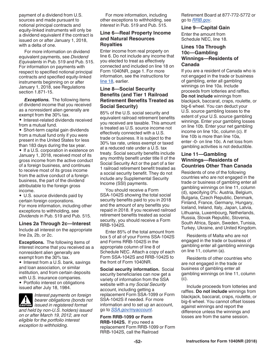 Instructions for IRS Form 1040NR U.S. Nonresident Alien Income Tax Return, Page 52