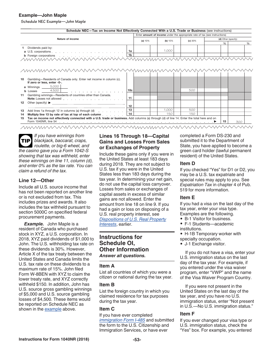 Instructions for IRS Form 1040NR U.S. Nonresident Alien Income Tax Return, Page 53