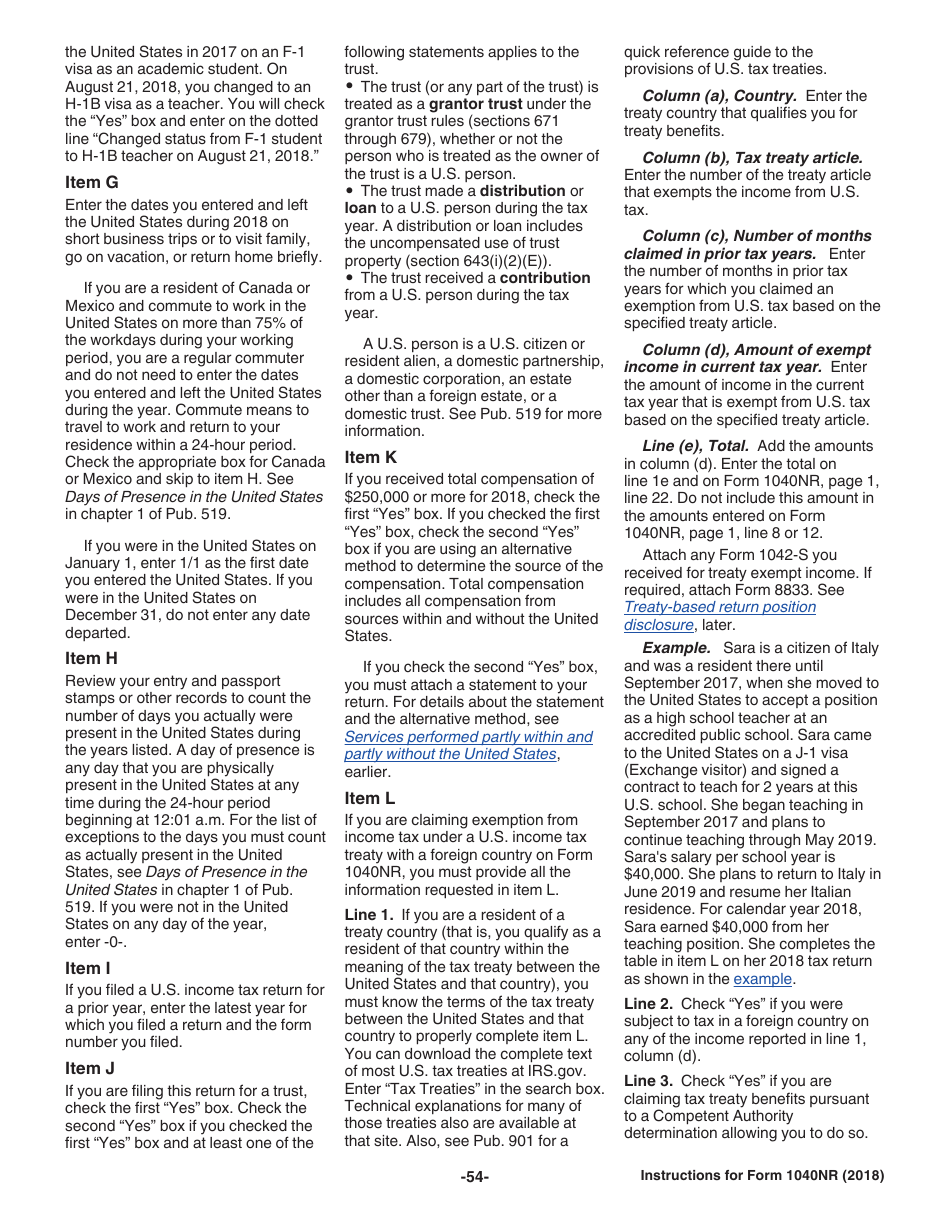 Instructions for IRS Form 1040NR U.S. Nonresident Alien Income Tax Return, Page 54