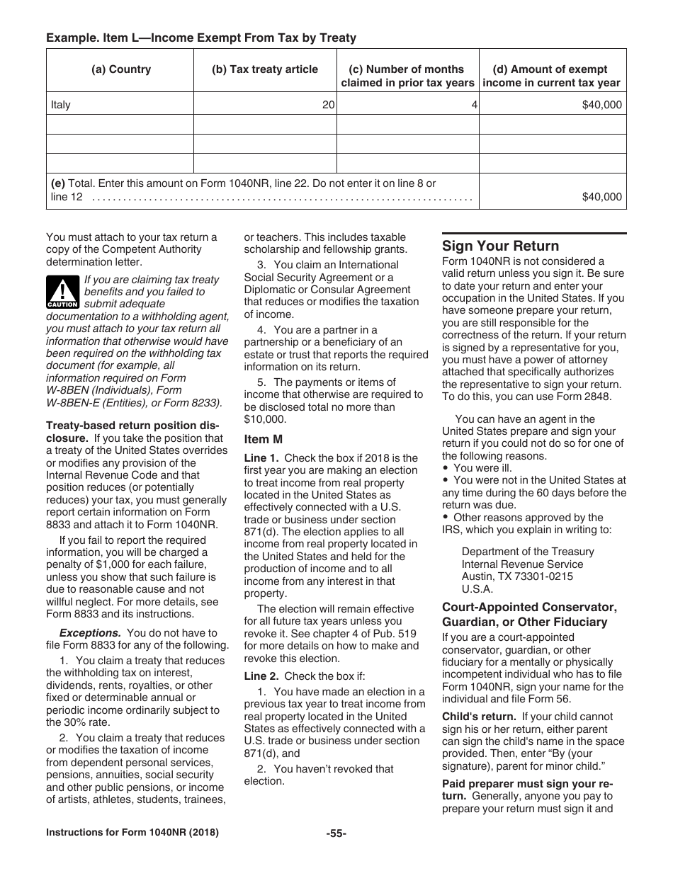 Instructions for IRS Form 1040NR U.S. Nonresident Alien Income Tax Return, Page 55
