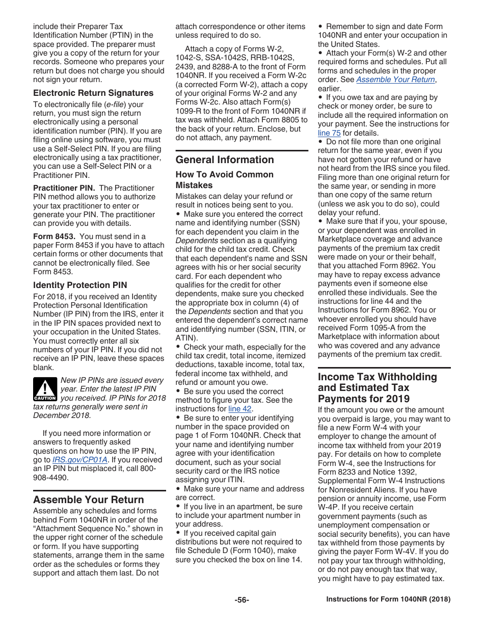 Instructions for IRS Form 1040NR U.S. Nonresident Alien Income Tax Return, Page 56