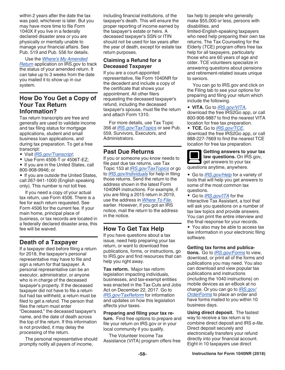 Instructions for IRS Form 1040NR U.S. Nonresident Alien Income Tax Return, Page 58