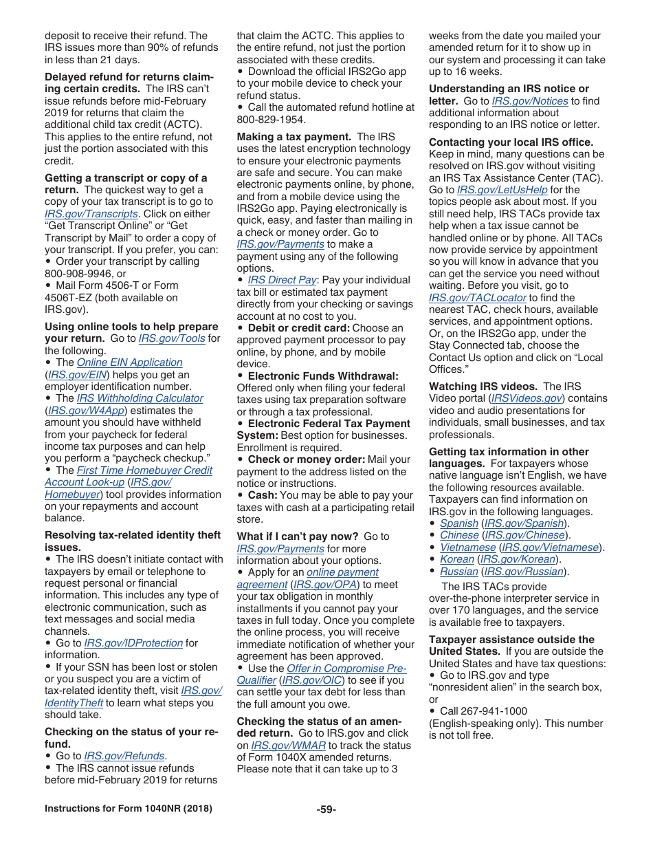 Instructions for IRS Form 1040NR U.S. Nonresident Alien Income Tax Return, Page 59