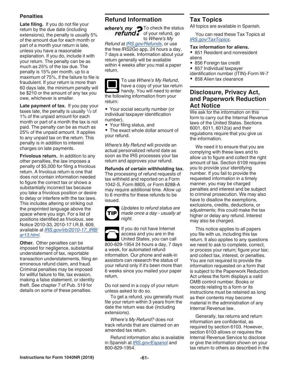Instructions for IRS Form 1040NR U.S. Nonresident Alien Income Tax Return, Page 61