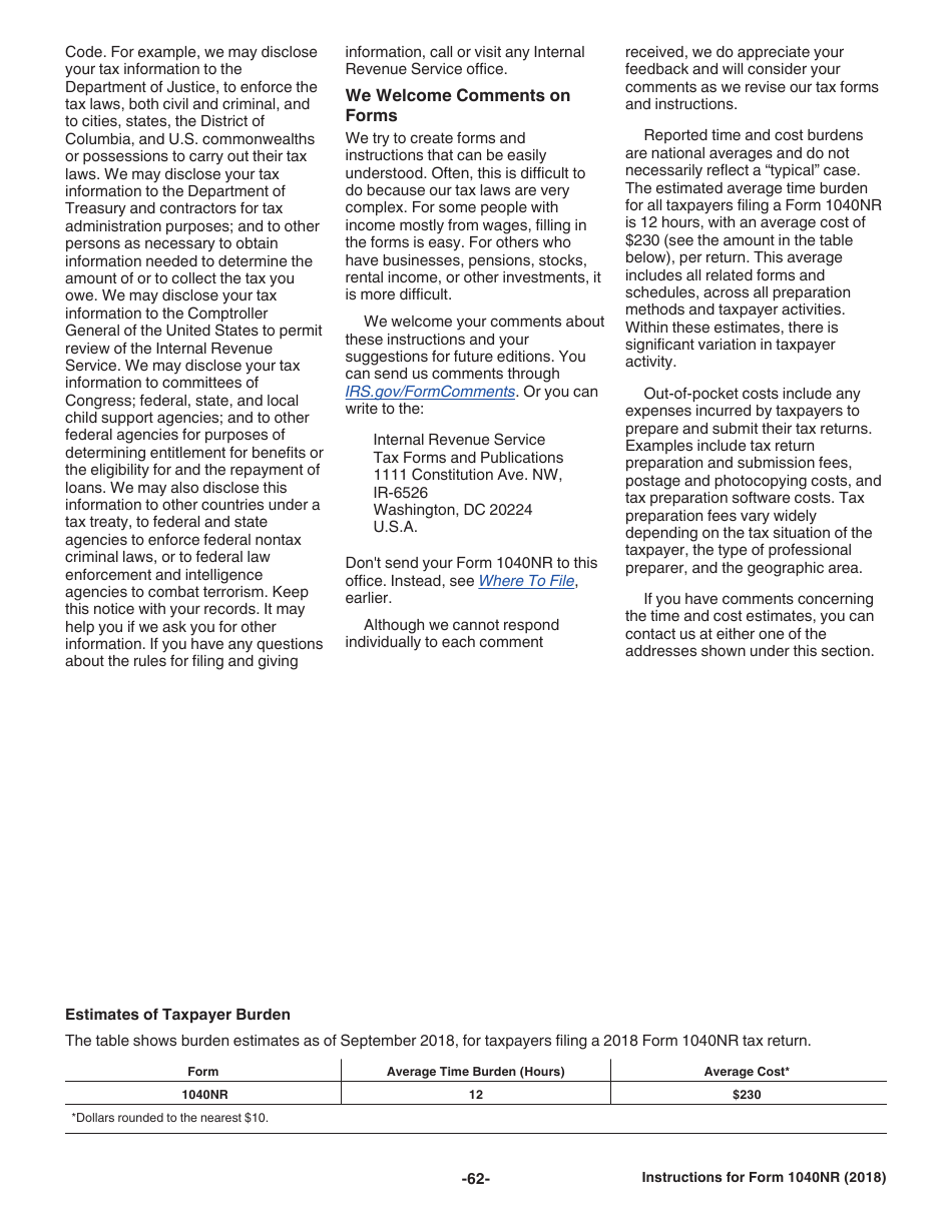 Instructions for IRS Form 1040NR U.S. Nonresident Alien Income Tax Return, Page 62