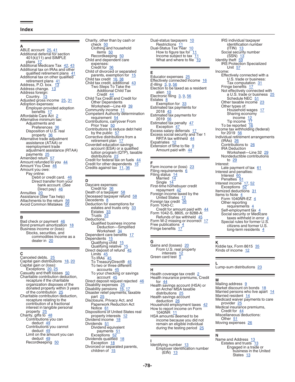 Instructions for IRS Form 1040NR U.S. Nonresident Alien Income Tax Return, Page 78