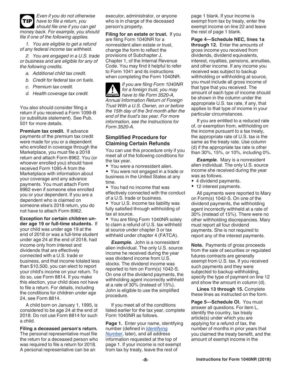 Instructions for IRS Form 1040NR U.S. Nonresident Alien Income Tax Return, Page 8