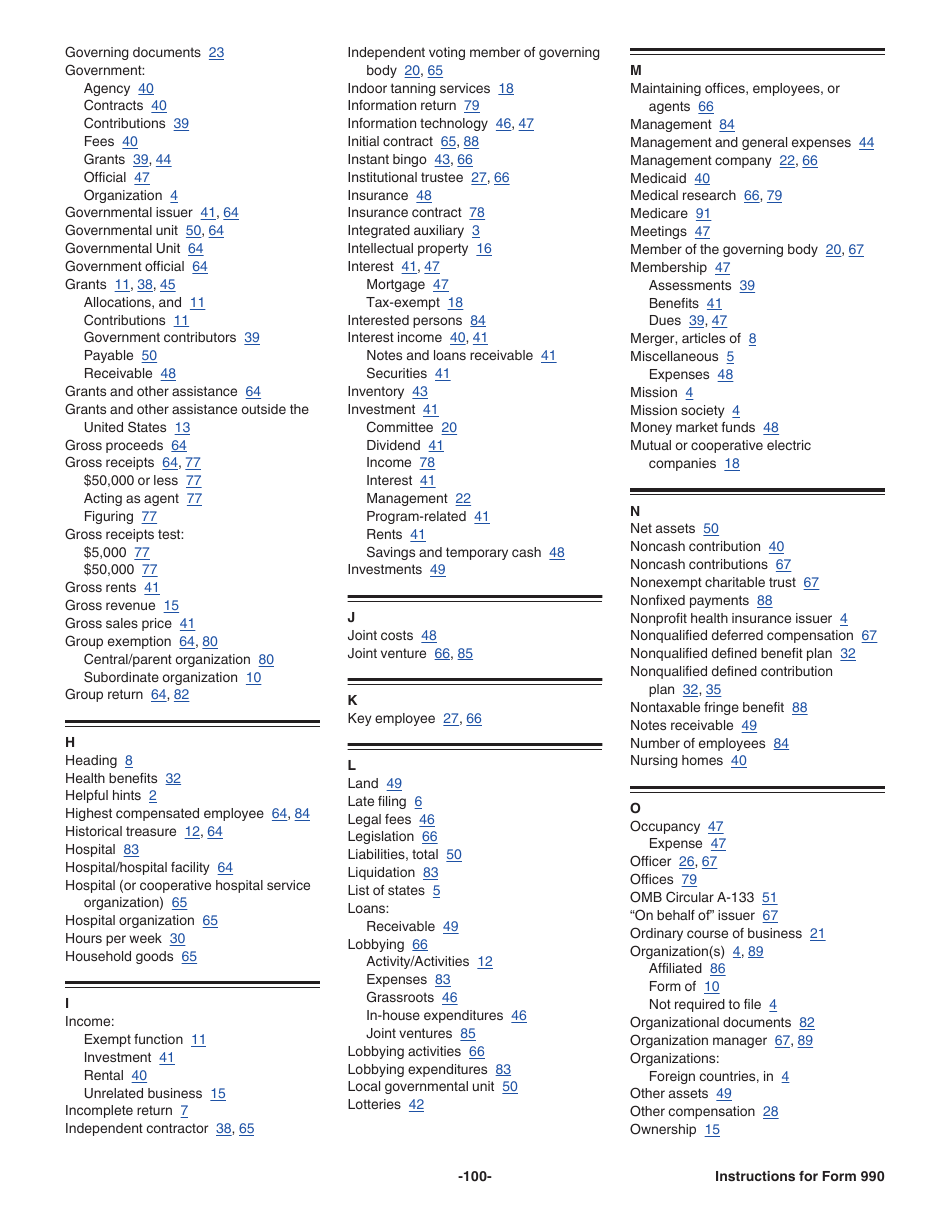Instructions for IRS Form 990 Return of Organization Exempt From Income Tax, Page 100