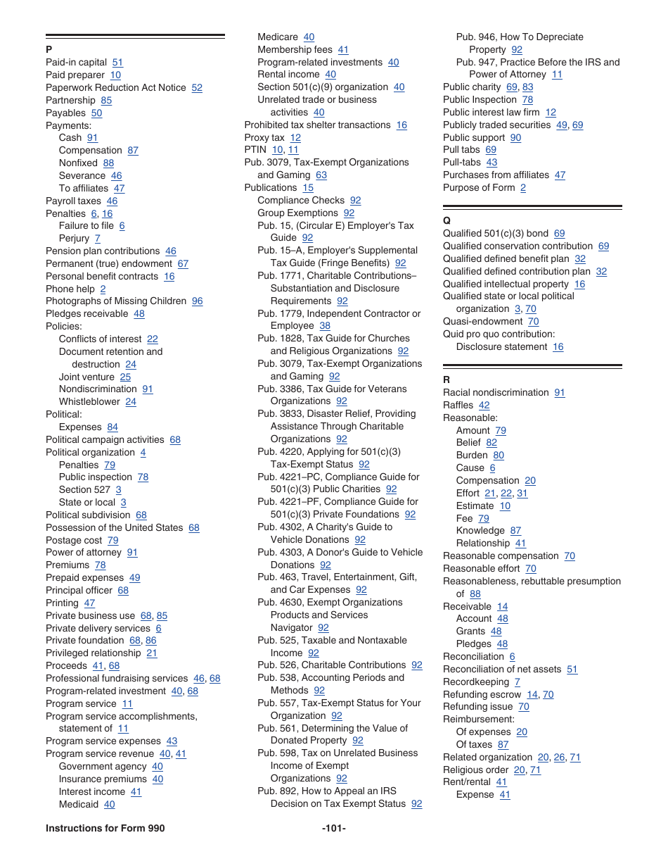 Instructions for IRS Form 990 Return of Organization Exempt From Income Tax, Page 101