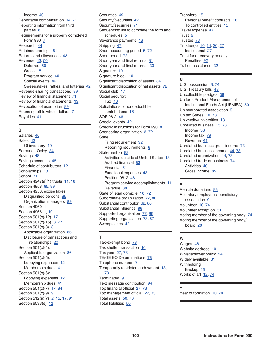 Instructions for IRS Form 990 Return of Organization Exempt From Income Tax, Page 102