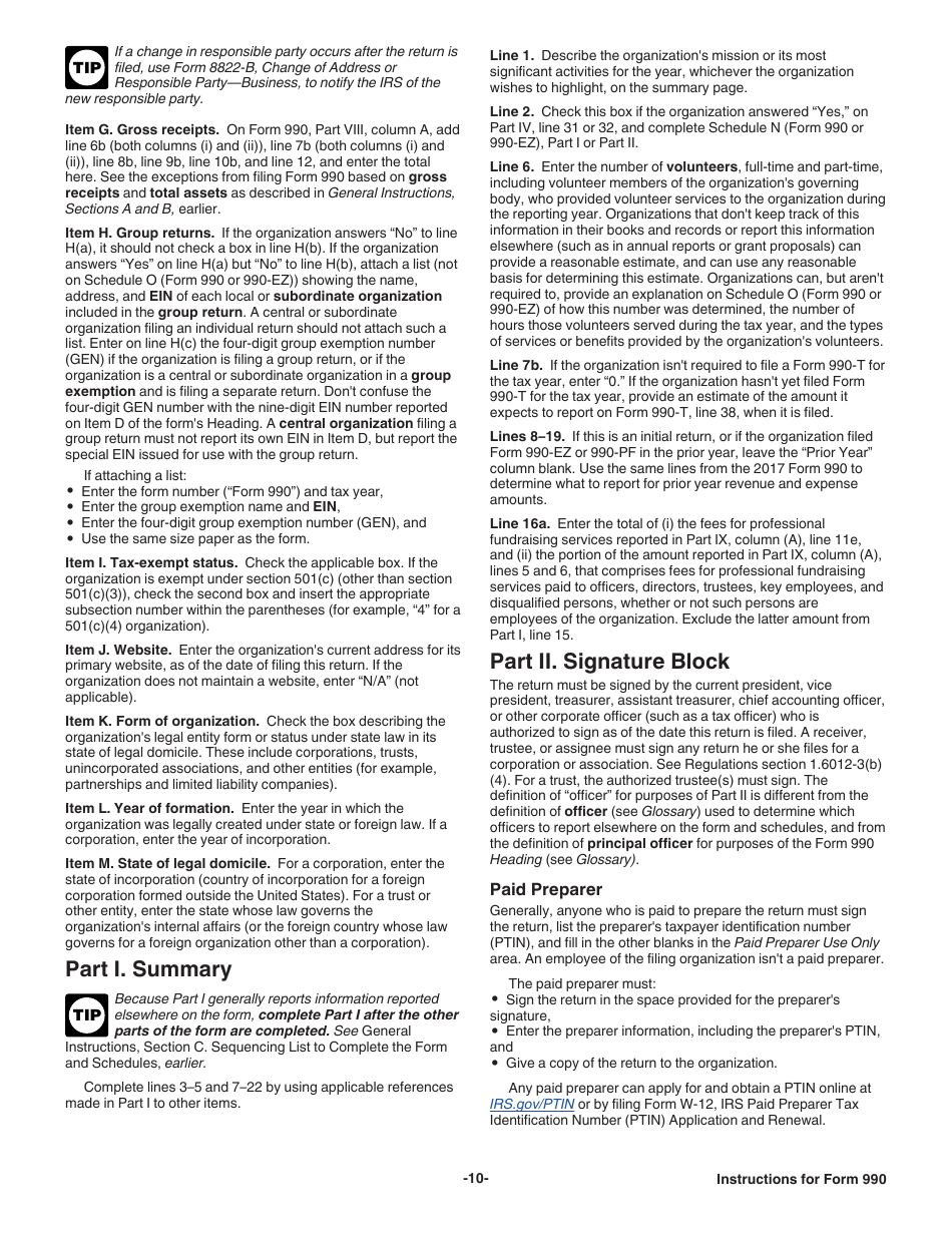 Instructions for IRS Form 990 Return of Organization Exempt From Income Tax, Page 10