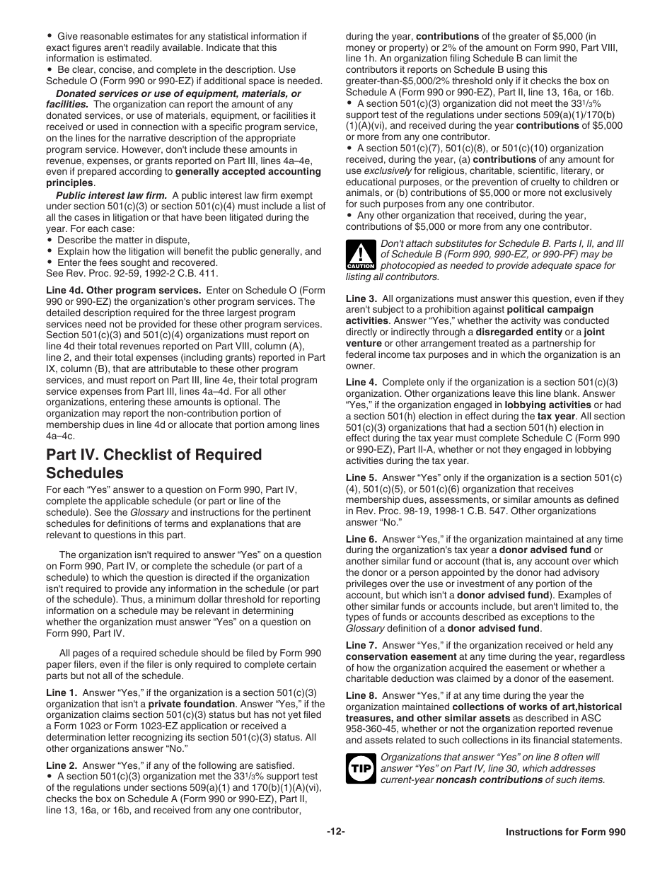 Instructions for IRS Form 990 Return of Organization Exempt From Income Tax, Page 12