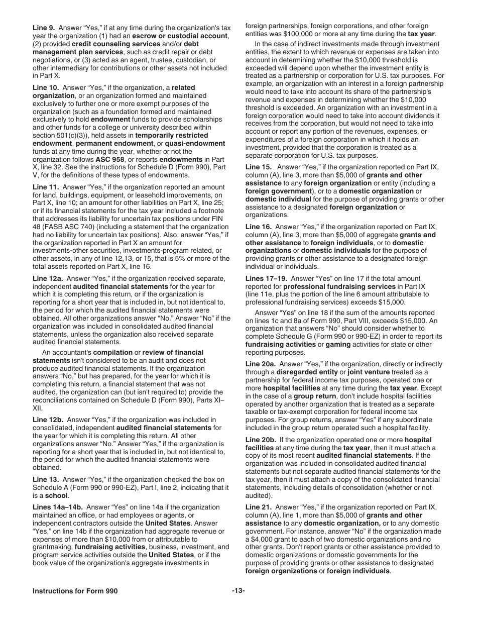 Instructions for IRS Form 990 Return of Organization Exempt From Income Tax, Page 13