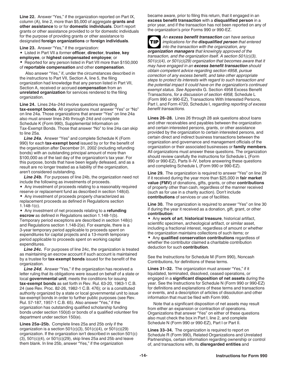 Instructions for IRS Form 990 Return of Organization Exempt From Income Tax, Page 14