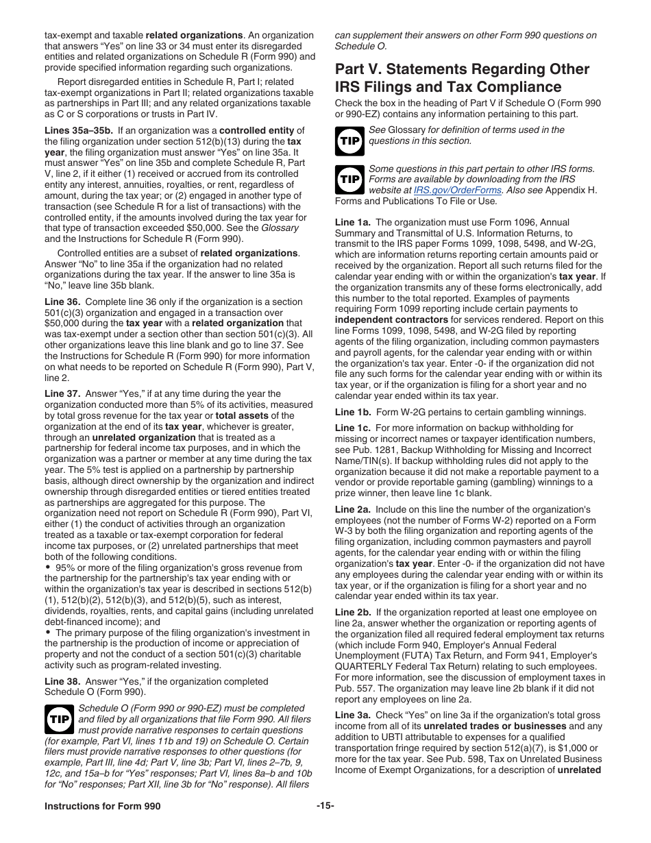 Instructions for IRS Form 990 Return of Organization Exempt From Income Tax, Page 15