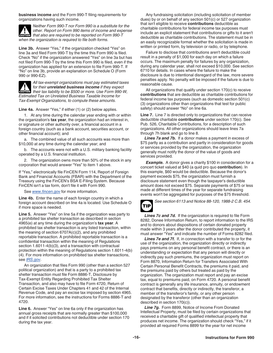 Instructions for IRS Form 990 Return of Organization Exempt From Income Tax, Page 16