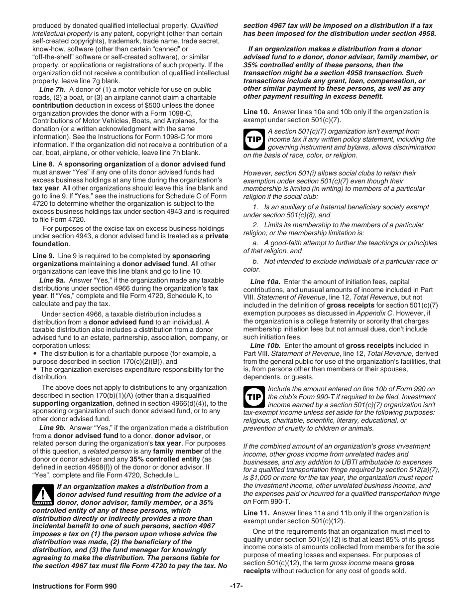 Instructions for IRS Form 990 Return of Organization Exempt From Income Tax, Page 17