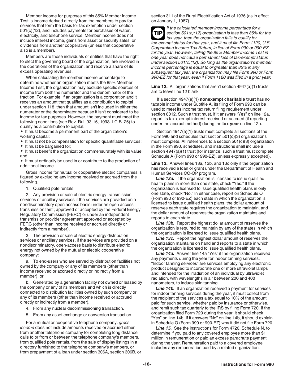 Instructions for IRS Form 990 Return of Organization Exempt From Income Tax, Page 18
