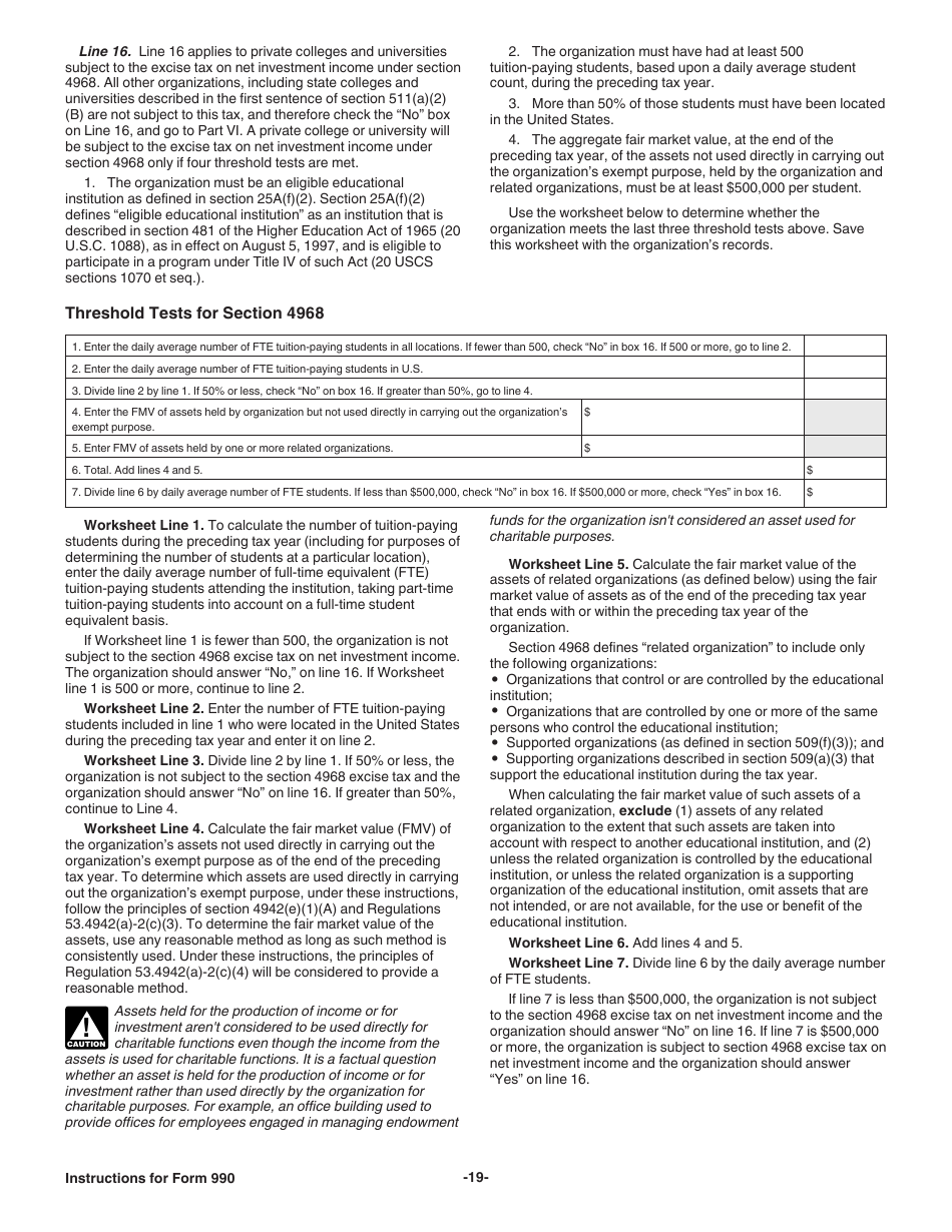 Instructions for IRS Form 990 Return of Organization Exempt From Income Tax, Page 19