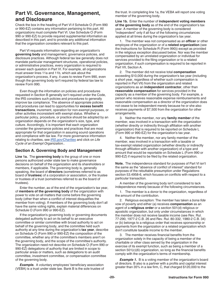 Instructions for IRS Form 990 Return of Organization Exempt From Income Tax, Page 20