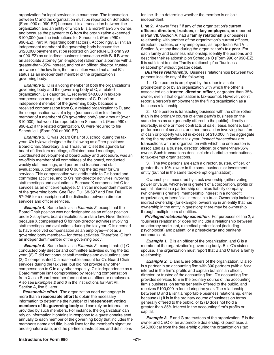 Instructions for IRS Form 990 Return of Organization Exempt From Income Tax, Page 21