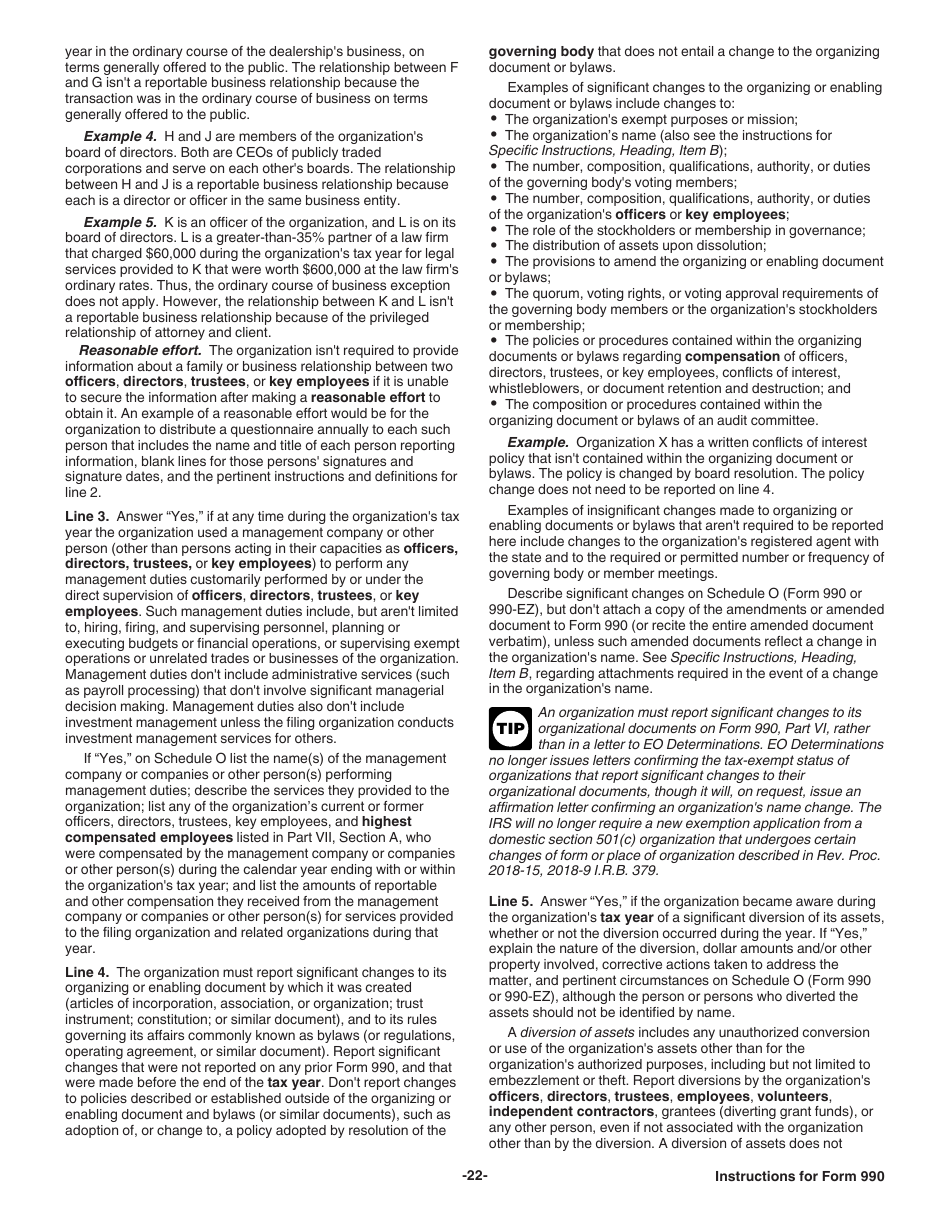 Instructions for IRS Form 990 Return of Organization Exempt From Income Tax, Page 22