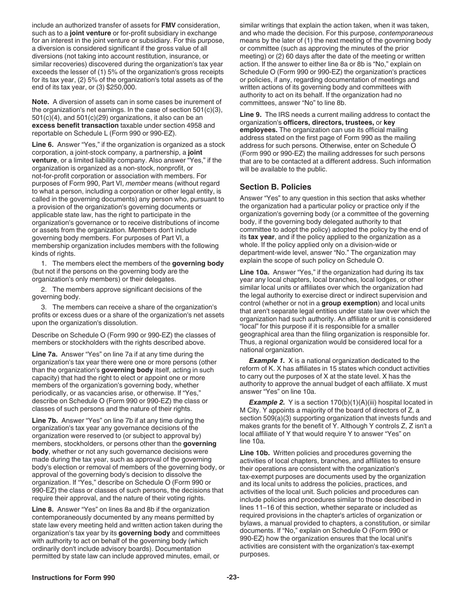 Instructions for IRS Form 990 Return of Organization Exempt From Income Tax, Page 23