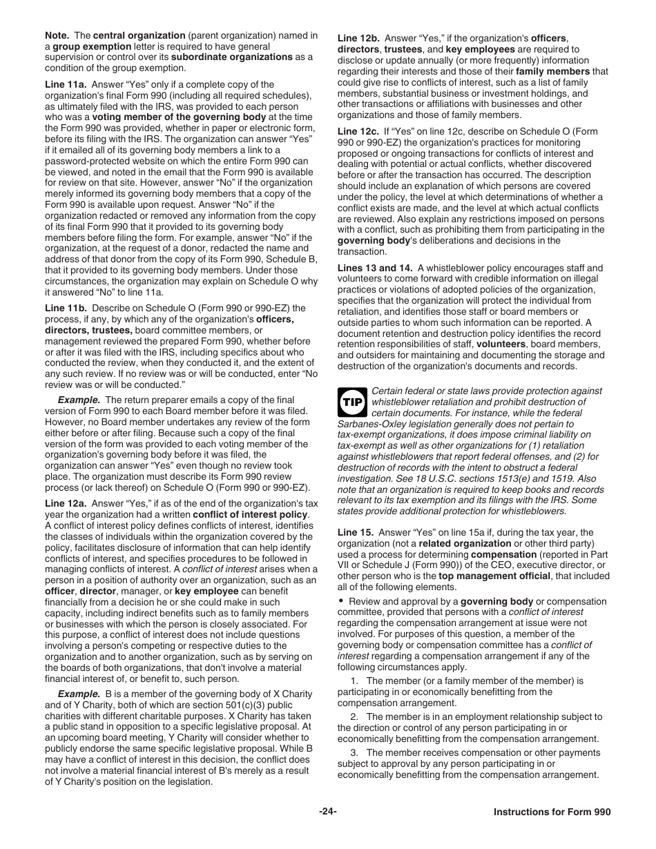 Instructions for IRS Form 990 Return of Organization Exempt From Income Tax, Page 24