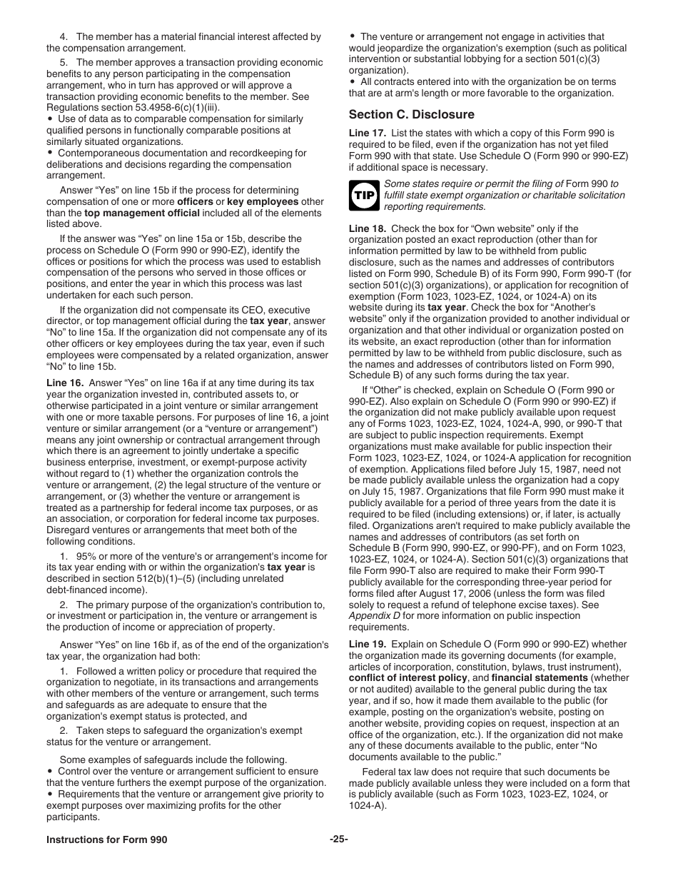 Instructions for IRS Form 990 Return of Organization Exempt From Income Tax, Page 25